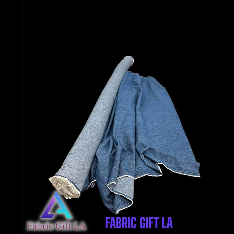 Dark Blue (Stone) Washed Cotton Denim Fabric - (Thin & Lightweight) - Sold by The Yard