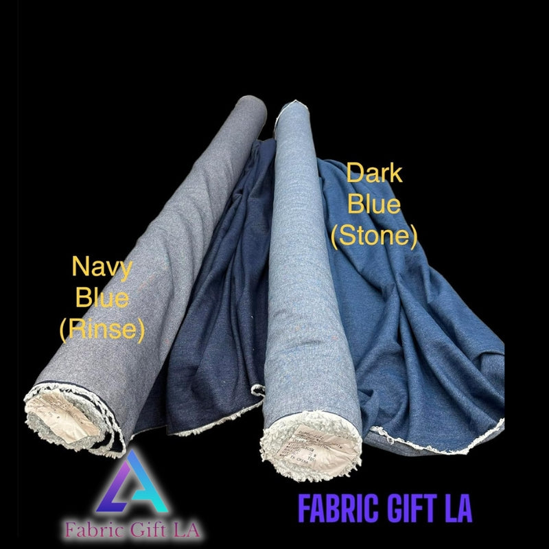Navy Blue (Rinse) Washed Cotton Denim Fabric - (Thin & Lightweight) - Sold by The Yard