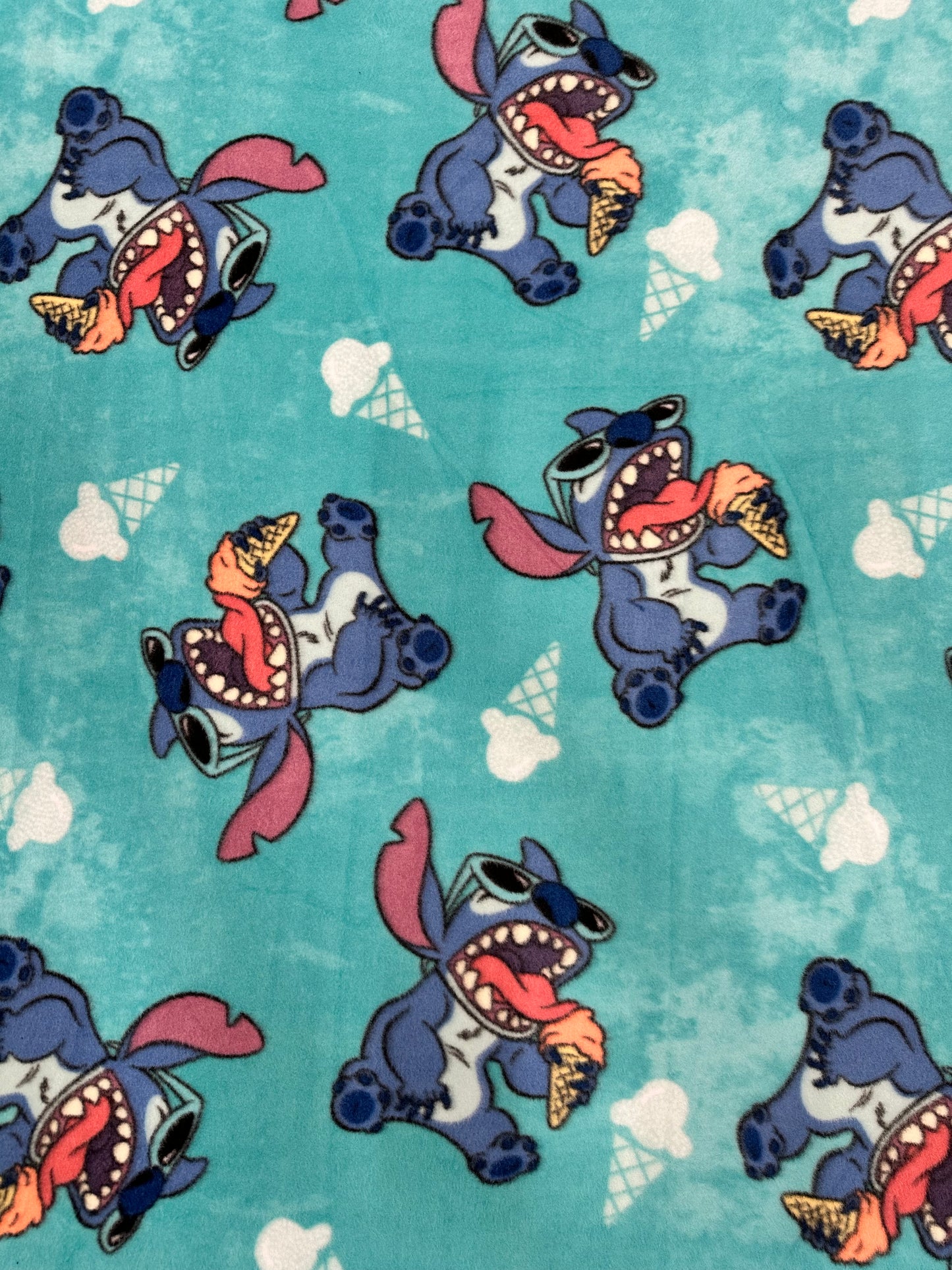 Cute Stitch Fleece Fabric – Blue Background, Ice Cream Print, Soft Anti-Pill Material-Sold by the Yard