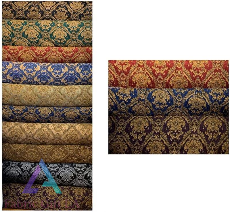 Black & Gold Pattern Damask Diamond Chenille Upholstery Fabric