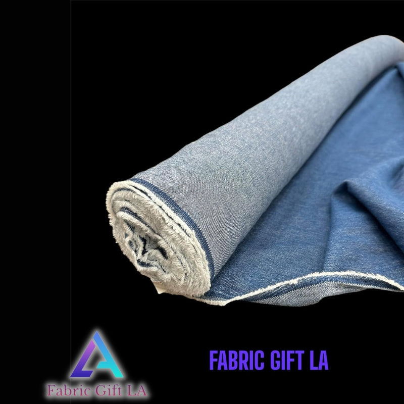 Dark Blue (Stone) Washed Cotton Denim Fabric  - (Thin & Lightweight) - Sold by The Yard