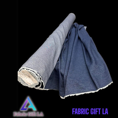Navy Blue (Rinse) Washed Cotton Denim Fabric - (Thin & Lightweight) - Sold by The Yard