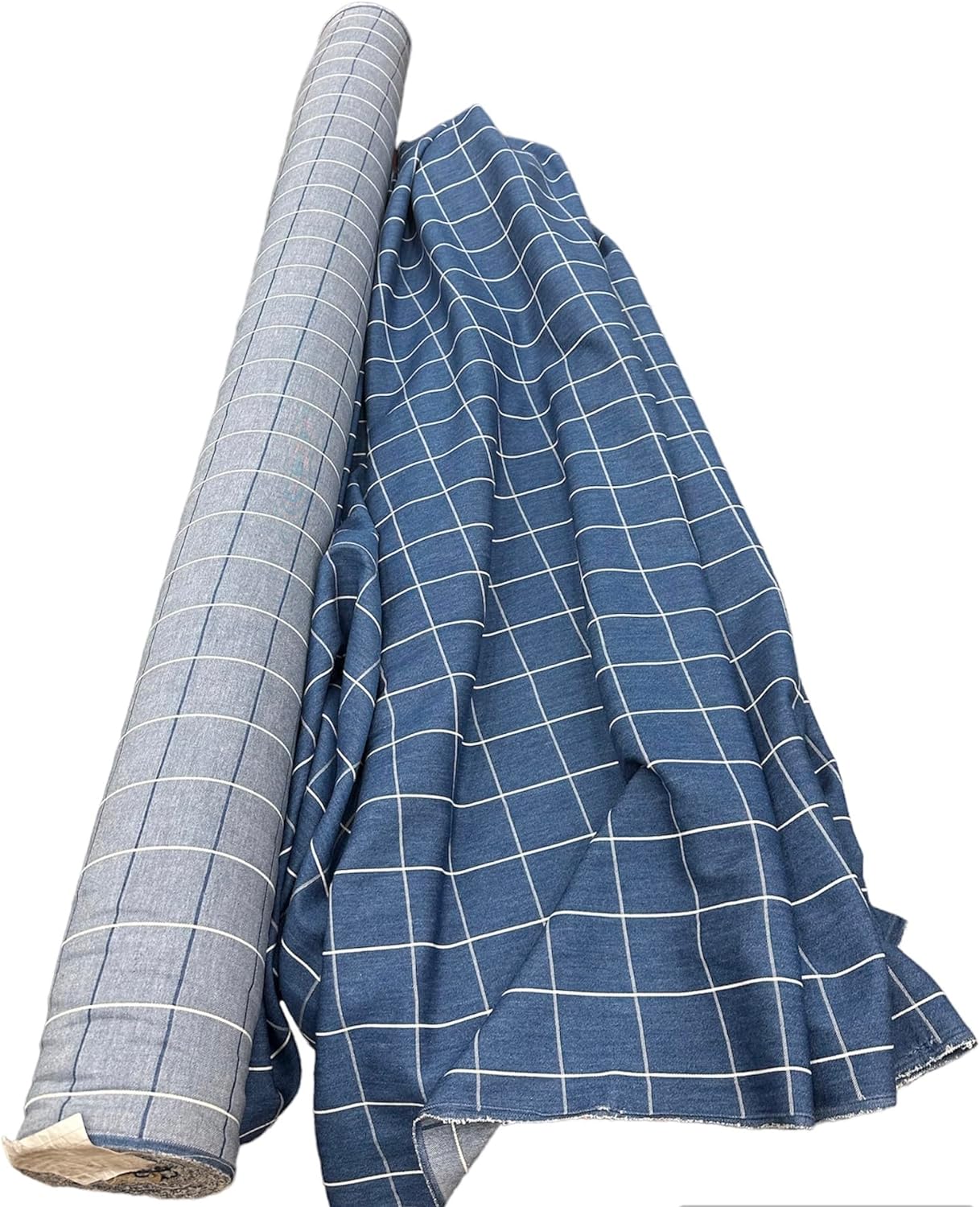 Blue and White Washed Denim Plaid Fabric | Sold by The Yard