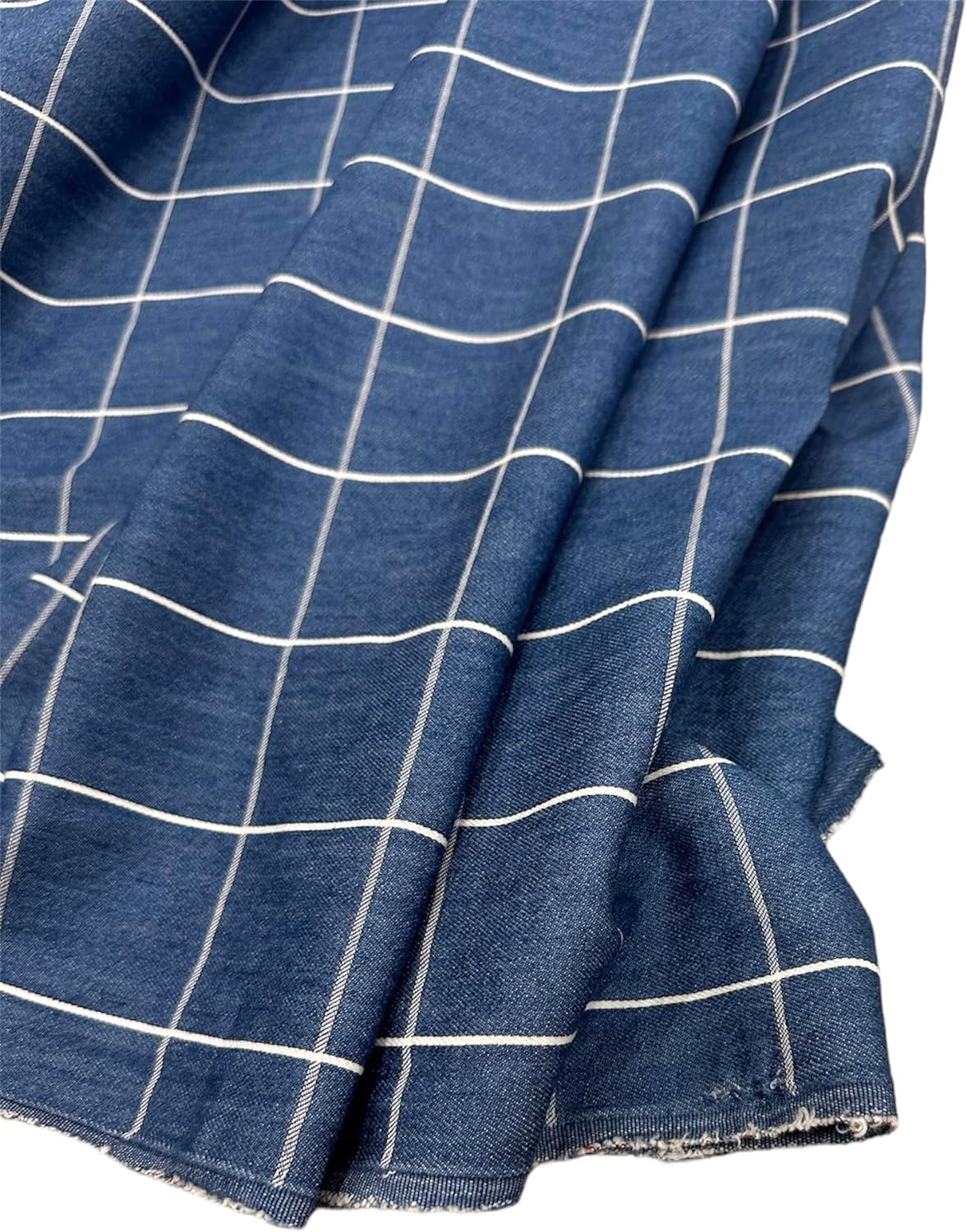 Blue and White Washed Denim Plaid Fabric | Sold by The Yard