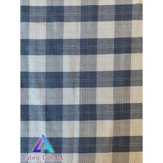 Blue and Sky Blue Washed Denim Plaid Cotton Fabric - (Thin & Lightweight) - Sold by The Yard