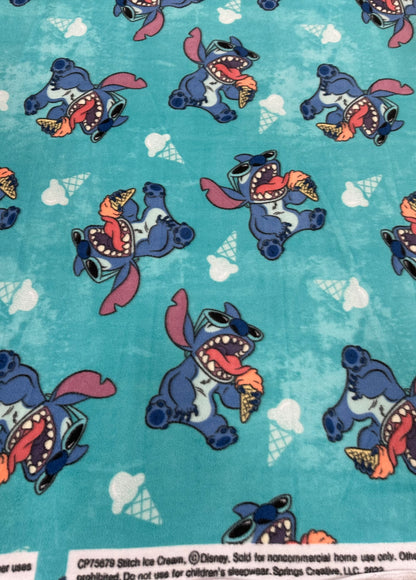 Cute Stitch Fleece Fabric – Blue Background, Ice Cream Print, Soft Anti-Pill Material-Sold by the Yard